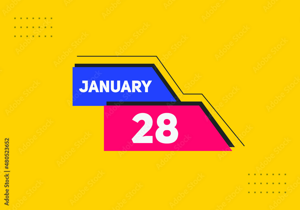 January 28 text calendar reminder. 28th January daily calendar icon template