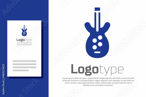 Blue Electric bass guitar icon isolated on white background. Logo design template element. Vector