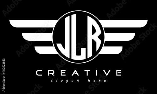 JLR three letter monogram type circle letter logo with wings vector template. photo