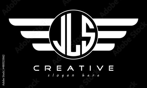 JLS three letter monogram type circle letter logo with wings vector template. photo