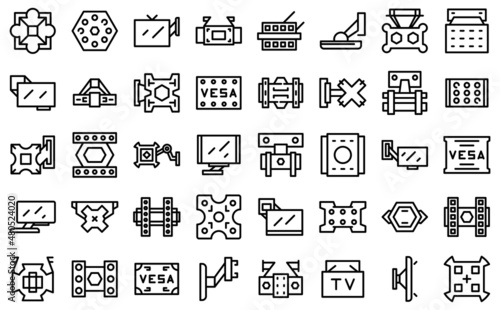 TV mount icons set outline vector. Wall bracket