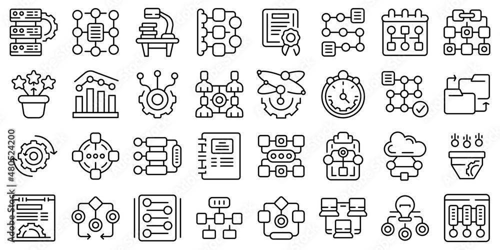 Workflow icons set outline vector. Sitemap plan - obrazy, fototapety, plakaty 