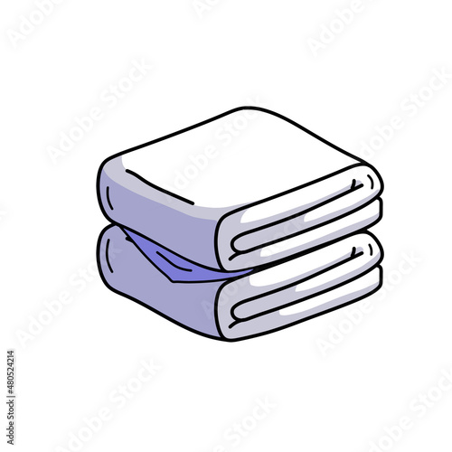 Folded towel or cloth. Stack of fabric. Line drawing. Isolated cartoon illustration. Outline Packed neat clothes