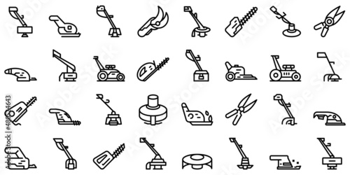 Garden trimmer icons set outline vector. Clipper backyard