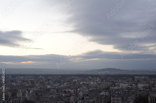 Aerial view and panorama of Paris, the capital of France before dusk © piotrmilewski