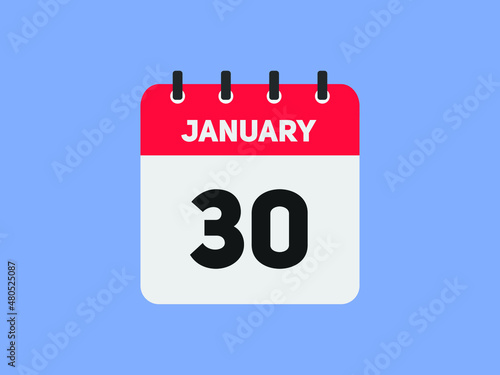 January 30 text calendar reminder. 30th January daily calendar icon template