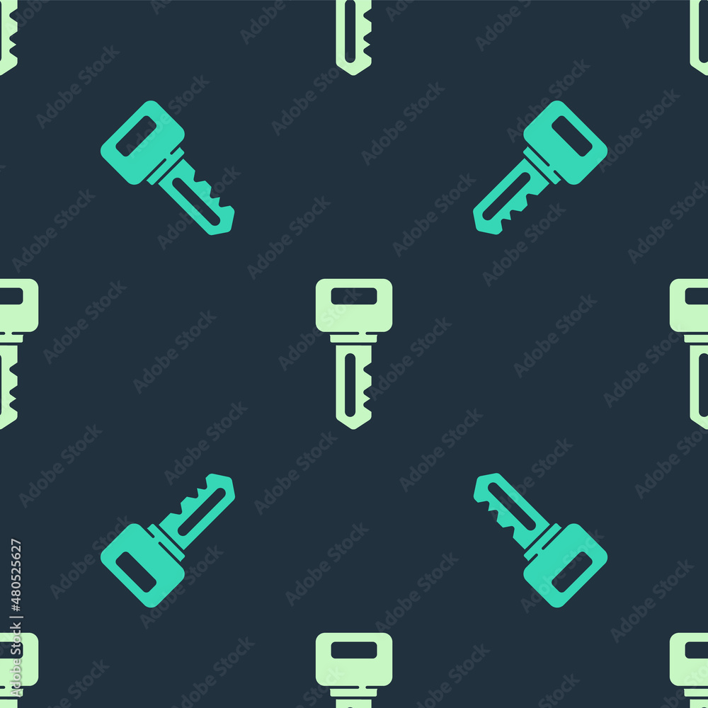 Green and beige House key icon isolated seamless pattern on blue background. Vector Green and beige House key icon isolated seamless pattern on blue background. Vector