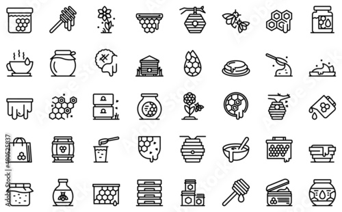 Nectar icons set outline vector. Propolis bee