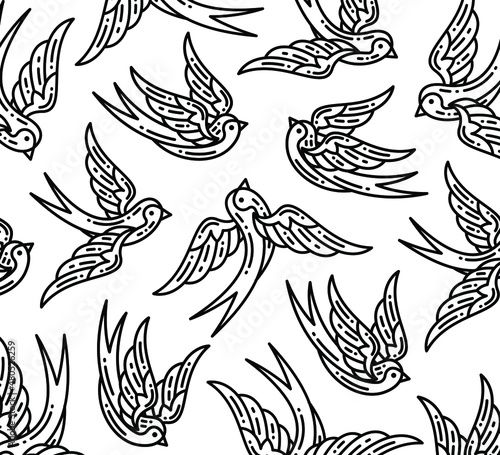pattern of swallow with outline style illustration
