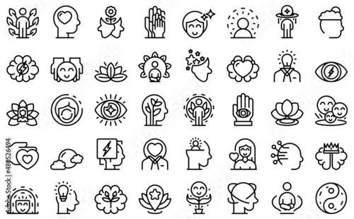 Mindfulness icons set outline vector. Mind stress