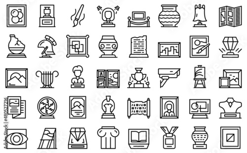 Art gallery icons set outline vector. School museum