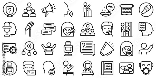 Rhetoric icons set outline vector. Knowledge lecture