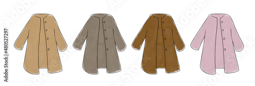 ブラウン系のロングコートのイラストセット
