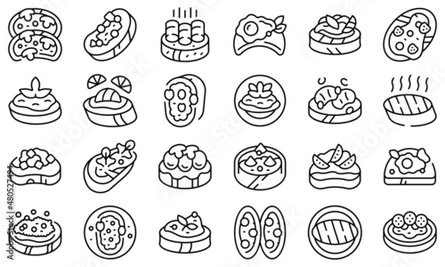 Bruschetta icons set outline vector. Food cheese