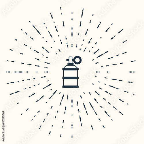 Grey Hand smoke grenade icon isolated on beige background. Bomb explosion. Abstract circle random dots. Vector