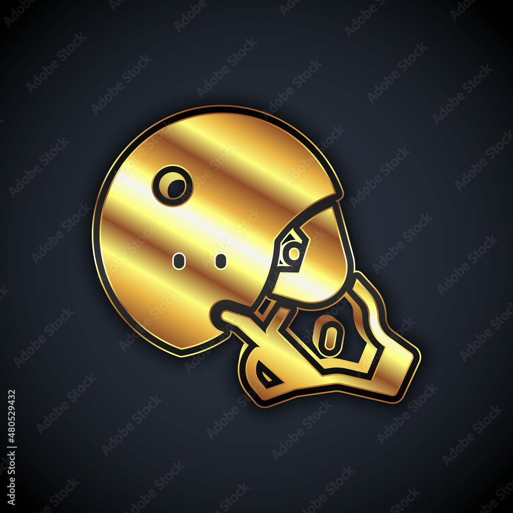 Gold Modern pilot helmet icon isolated on black background. Vector Gold Modern pilot helmet icon isolated on black background. Vector