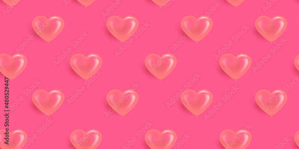 Vector seamless pattern with pink air balloons. Valentines day concept. 3d illustration