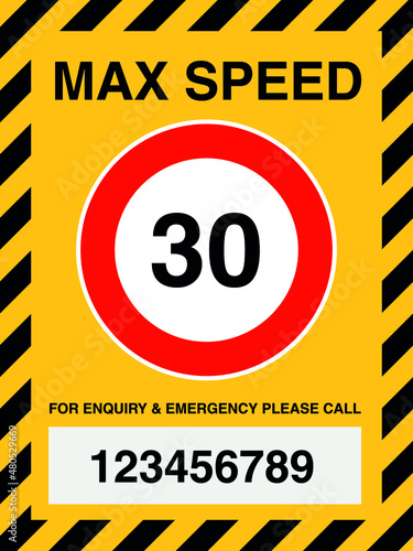 30 kilometres or miles per hour max speed limit red and yellow sign - thirty speed limit traffic sign editable vector illustration