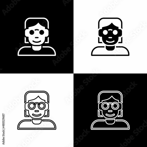 Set Hacker or coder icon isolated on black and white background. Programmer developer working on code, coding, testing, debugging, analysing. Vector