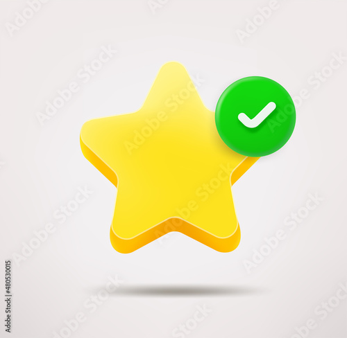 Star icon with checkmark. 3d vector icon