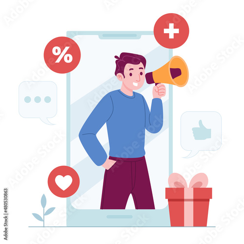 Refer a Friend concept vector Illustration idea for landing page template, marketing suggestion as attraction method, promotion recommendation, link sharing for product offer. Hand drawn Flat Styles