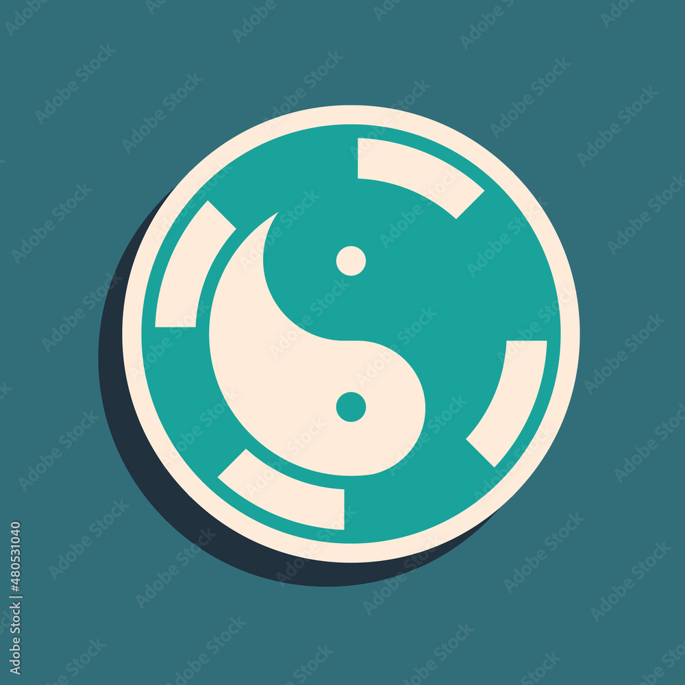 Green Yin Yang symbol of harmony and balance icon isolated on green background. Long shadow style. Vector Green Yin Yang symbol of harmony and balance icon isolated on green background. Long shadow style. Vector