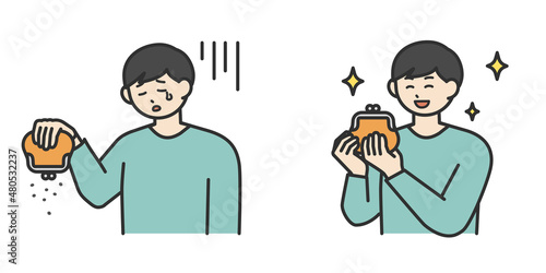 若い男性のお金の悩みが解決されるイメージのイラスト素材