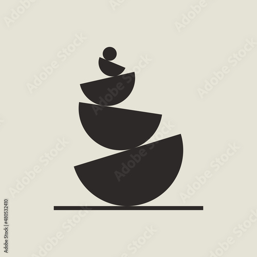 Balance icon with stones. Flat pebble logo