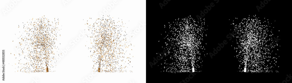 Obraz premium explosion de cotillons sur fond blanc - rendu 3D 