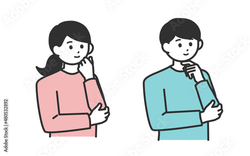 若い男性と若い女性が考えているイラスト素材