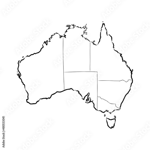 Freehand Australia map sketch on white background. Vector illustration.