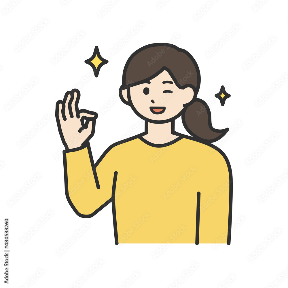 若い女性がOKのポーズをするイラスト素材 若い女性がOKのポーズをするイラスト素材