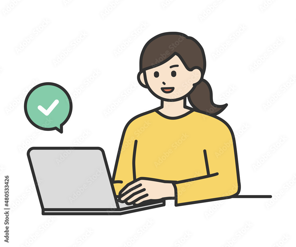 若い女性がノートパソコンを操作して登録するイラスト素材セット 若い女性がノートパソコンを操作して登録するイラスト素材セット