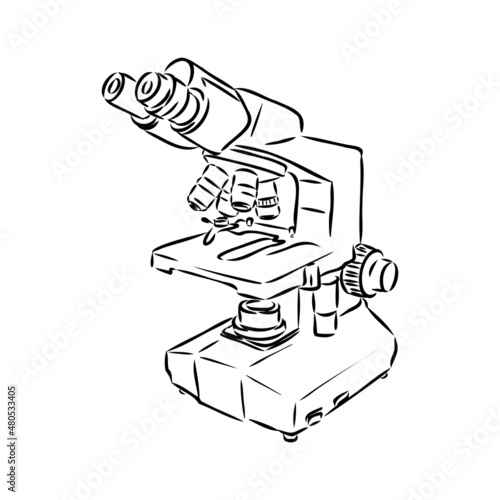 Line style vector illustration of microscope. Logo of microscope. Vector illustration