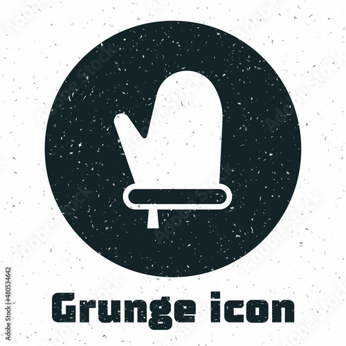 Grunge Oven glove icon isolated on white background. Kitchen potholder sign. Cooking glove. Monochrome vintage drawing. Vector