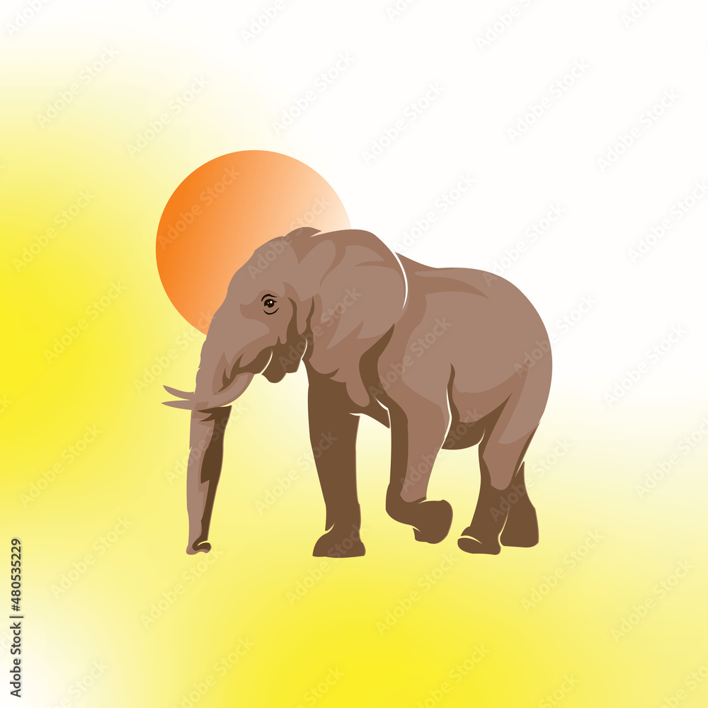 Fototapeta premium big elephant walking behind the moonligt, powered jumbo animal vector illustrations