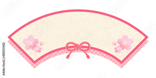 水彩風の桜の和風フレーム【和紙風】　扇形　ベクター素材