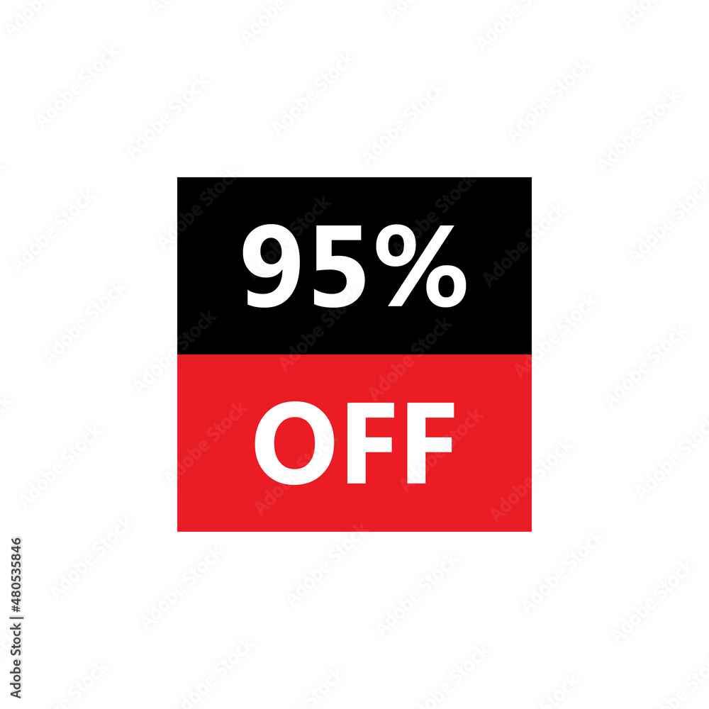 Up To 95% Off. Vector illustration of special offer sale sticker on white background. Red black bargain symbol. Cut price icon. Discount, sale concept. Up To 95% Off. Vector illustration of special offer sale sticker on white background. Red black bargain symbol. Cut price icon. Discount, sale concept.