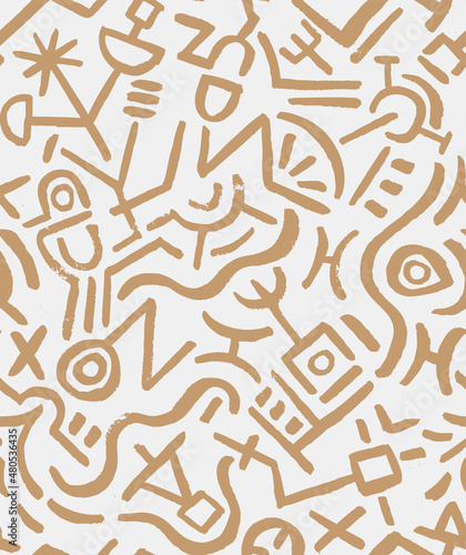 Modern Geometric Hand Drawn Vector Seamless Pattern. Abstract Beige Design for Fabric, Wrapping Paper, Gift Cards etc. 