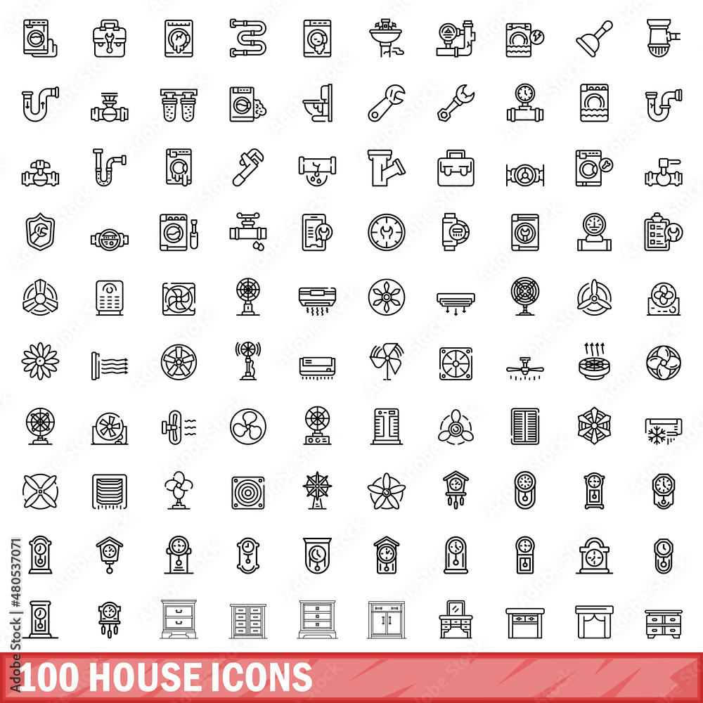 100 house icons set, outline style 100 house icons set, outline style