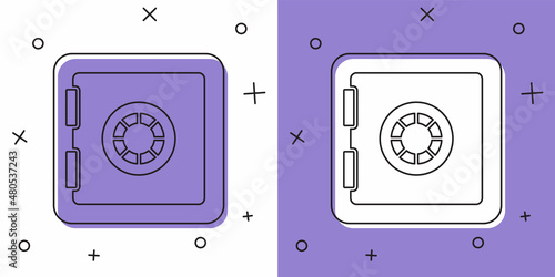 Set Safe icon isolated on white and purple background. The door safe a bank vault with a combination lock. Reliable Data Protection. Vector