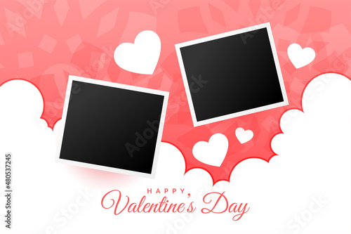 valentines day greeting with two photo frames
