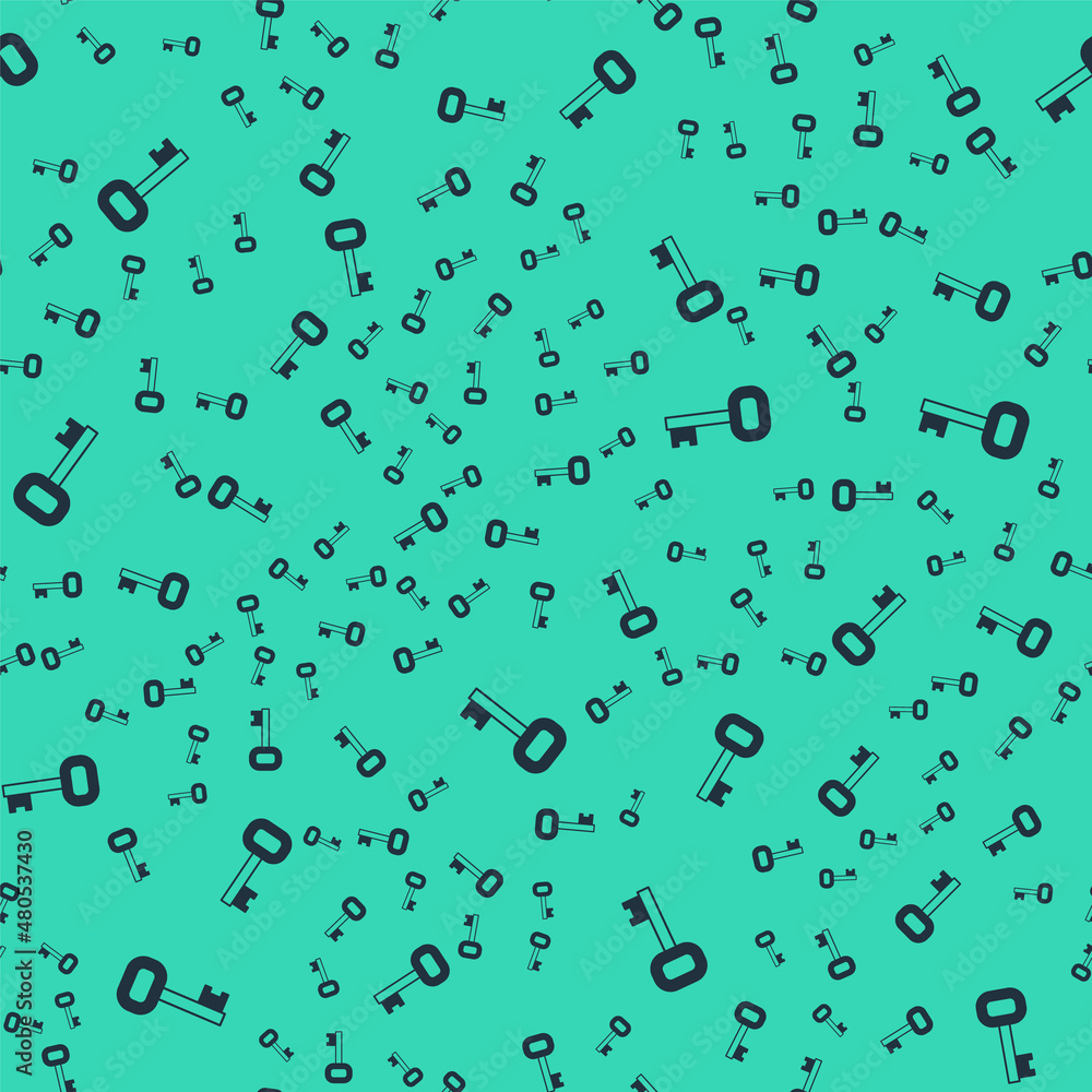 Black Old key icon isolated seamless pattern on green background. Vector Black Old key icon isolated seamless pattern on green background. Vector