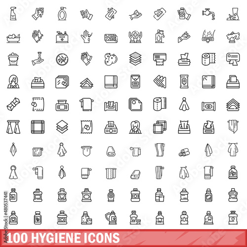 100 hygiene icons set, outline style