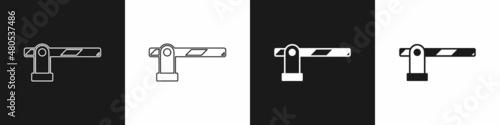 Set Parking car barrier icon isolated on black and white background. Street road stop border. Vector