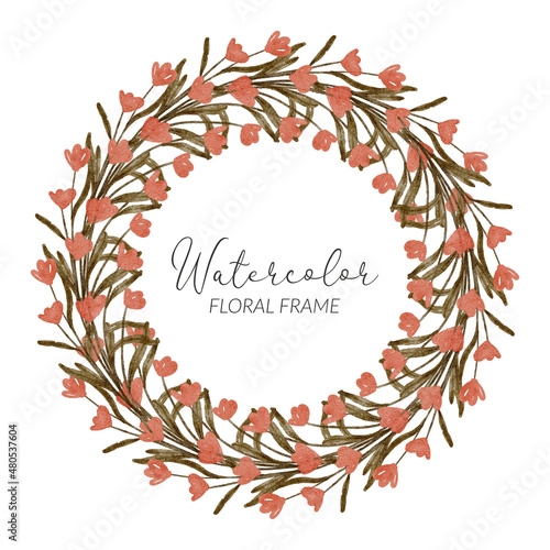 Watercolor leaf frame floral paint wreath