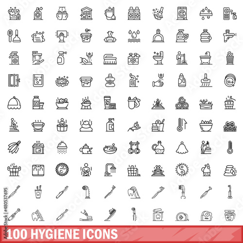 100 hygiene icons set, outline style