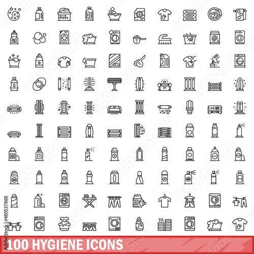 100 hygiene icons set, outline style