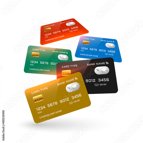 floating realistic credit cards concept background