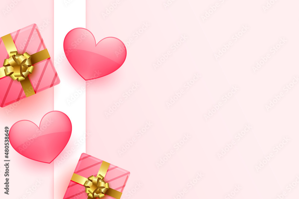 valentines day beautiful greeting with hearts and gifts boxes
